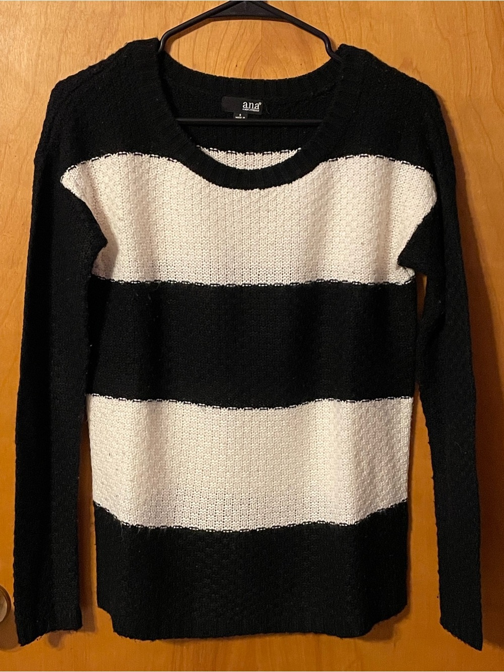 a.n.a Black & White Wide-Stripe Crewneck Sweater